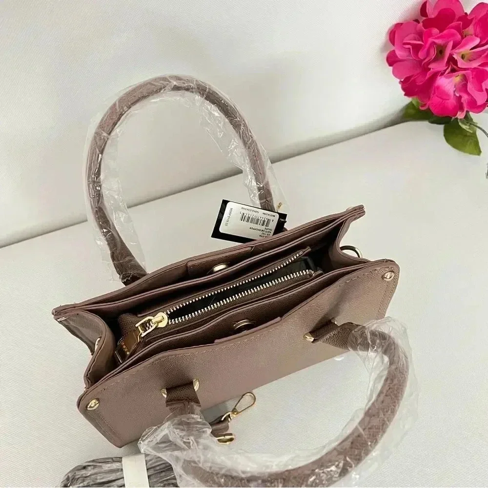 BEBE Kate Satchel Shopper Bag Removable Strap Taupe